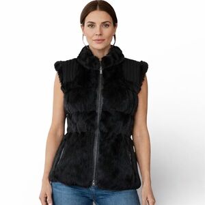 Linda Richards Luxury Reversible Rabbit Fur & Silk  Ruched Vest Women’s Small